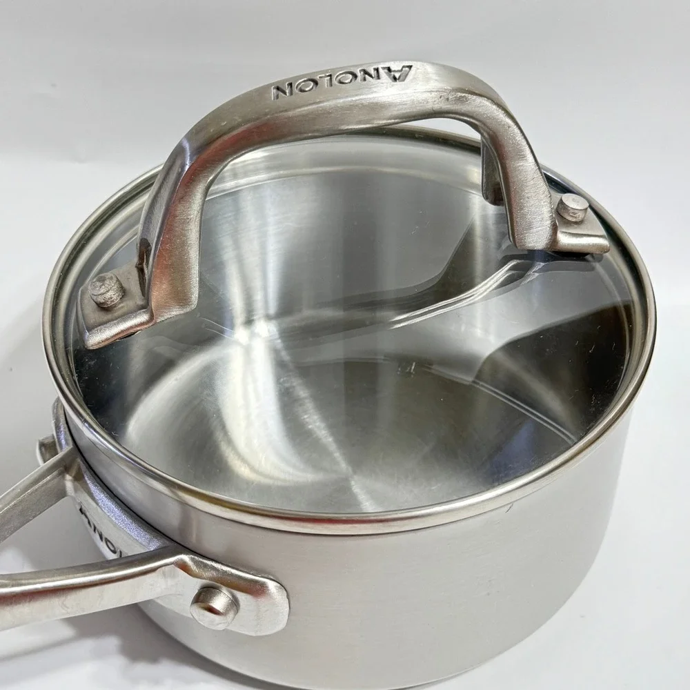Anolon Chef Clad Saucepan 1 Qt Silver Stainless Steel Induction Glass Lid CQQQ09